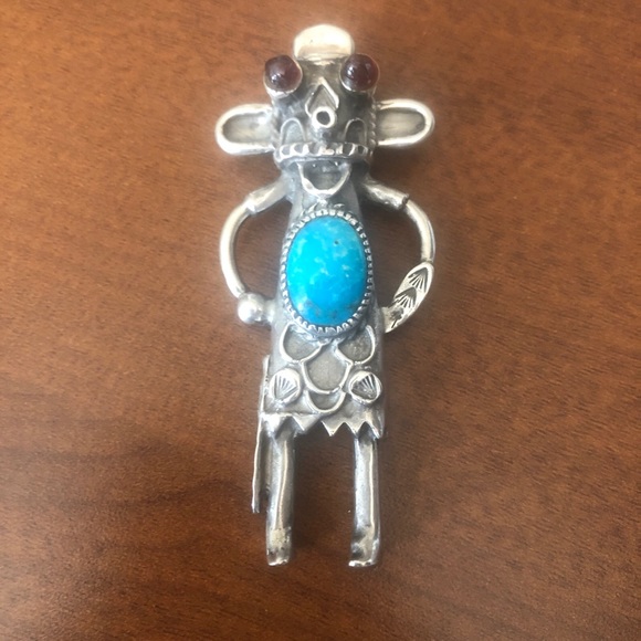 3” Navajo Indian  Silver Turquoise Kachina Pendant Jewelry - Picture 10 of 10